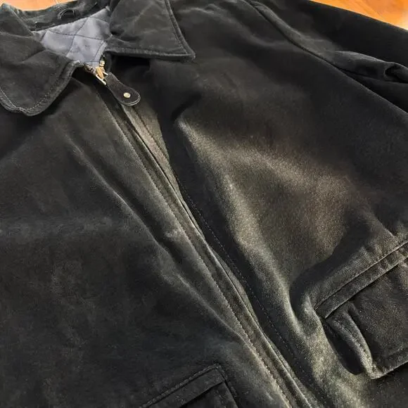 Vintage 90s Distressed Black Suede Leather Bomber Jacket Quilted Lining No Size - Picture 10 of 16